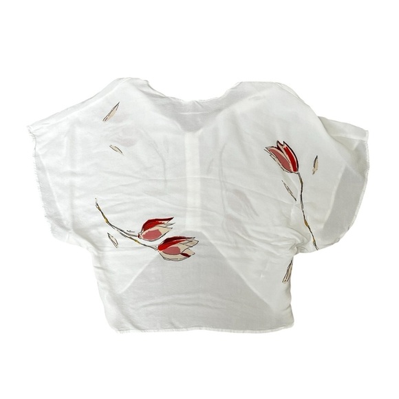 Zara White and Pink Fitted Short Sleeve Tee Size Medium Flowy Floral Viscose - Picture 9 of 10